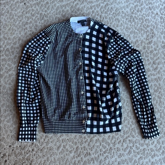 J. Crew Jackie Mix Check Cotton Blend Black & White Cardigan, size XL - Picture 3 of 6